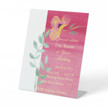 ピンクエレガントフローラ50番目の誕生日招待状