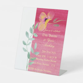 ピンクエレガントフローラ50番目の誕生日招待状 台座サイン