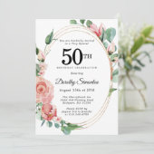 ピンクエレガントフローラ50th誕生日パーティー 招待状 (スタンド正面)