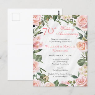 ピンクエレガントフローラ70周年結婚パーティー ポストカード