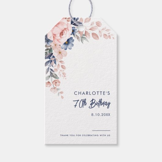 ピンクエレガントフローラ70誕生日カスタム ギフトタグ (正面)