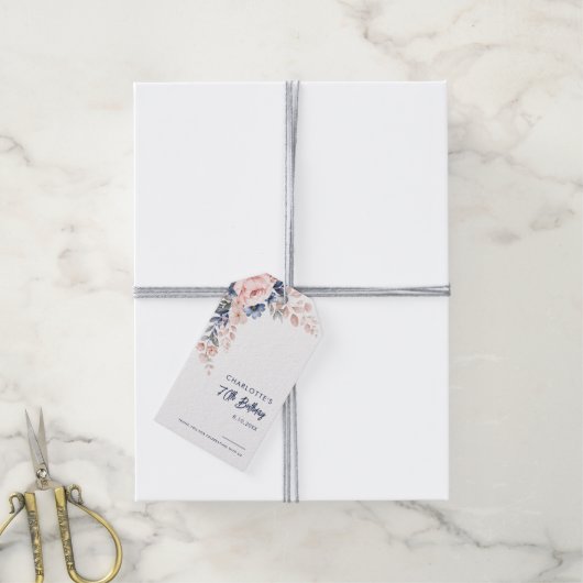 ピンクエレガントフローラ70誕生日カスタム ギフトタグ (より糸付き)