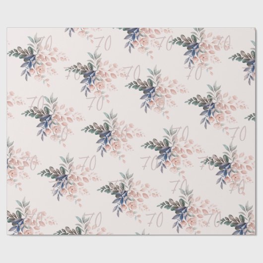 ピンクエレガントフローラ70誕生日カスタム ラッピングペーパー (フラット)