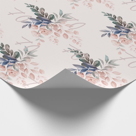 ピンクエレガントフローラ70誕生日カスタム ラッピングペーパー (角)