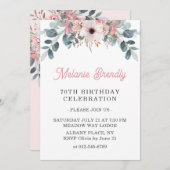 ピンクエレガントフローラ70thバースデーパーティー招待状 招待状 (正面/裏面)