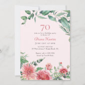 ピンクエレガントフローラ70th誕生日パーティー 招待状 (正面)