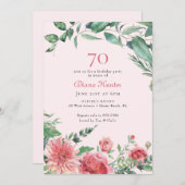 ピンクエレガントフローラ70th誕生日パーティー 招待状 (正面/裏面)