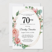 ピンクエレガントフローラ70th誕生日パーティー 招待状 (正面)