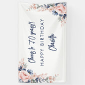 ピンクエレガントフローラ70th誕生日パーティー 横断幕 (縦)