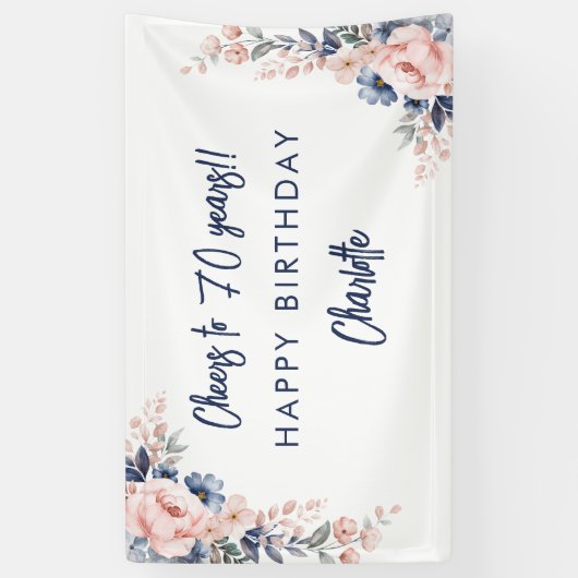 ピンクエレガントフローラ70th誕生日パーティー 横断幕 (縦)