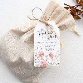 ピンクエレガントフローラ80th誕生日ありがとう ギフトタグ