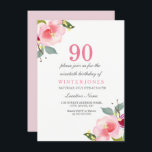 ピンクエレガントフローラ90th Birthday Partyへの招待 招待状<br><div class="desc">ピンクエレガントフローラ90th Birthday Party Invitation Hand 絵を描フローラ水の色のデザイン上記のデザインのマッチングを参照してください： www.createthecut.com</div>