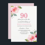 ピンクエレガントフローラ90th Birthday Partyへの招待 招待状<br><div class="desc">ピンクエレガントフローラ90th Birthday Party Invitation Hand 絵を描フローラ水の色のデザイン上記のデザインのマッチングを参照してください： www.createthecut.com</div>