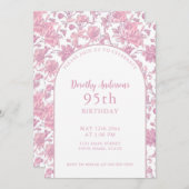ピンクエレガントフローラ95th誕生日パーティー 招待状 (正面/裏面)