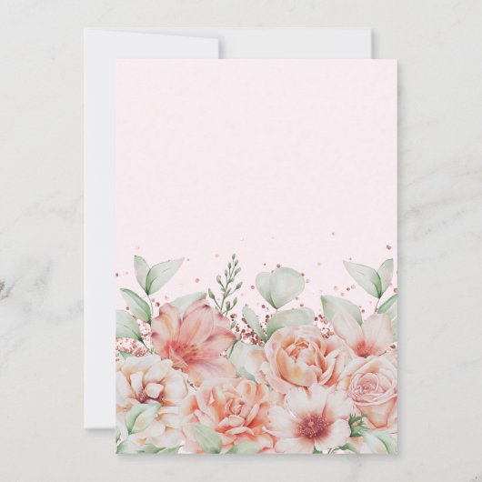 ピンクエレガントフローラ&グリッター40歳の誕生日パーティー 招待状 (裏面)