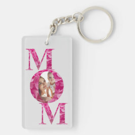 ピンクエレガントフローラMOMレタリングカスタム写真 キーホルダー