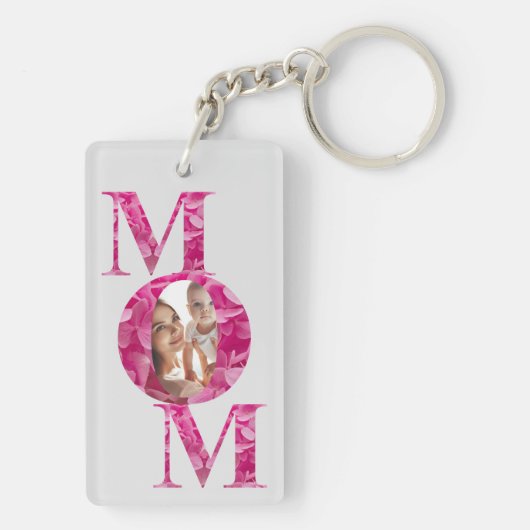ピンクエレガントフローラMOMレタリングカスタム写真 キーホルダー (裏面)