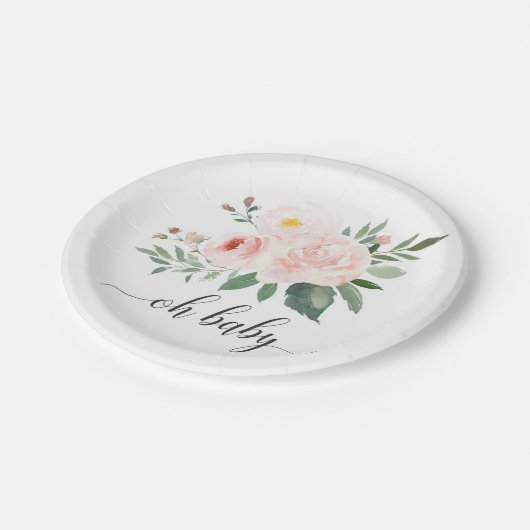 ピンクエレガントフローラOHベビーシャワープレート ペーパープレート (アングル)