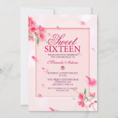 ピンクエレガントフローラSweet sixteen誕生会 招待状 (正面)