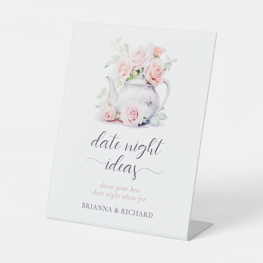 ピンクエレガントブライダルシャワーティーデイトナイトアイディア 台座サイン (正面)