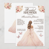 ピンクエレガントブライダルシャワードファンシーレス招待状 招待状 (正面/裏面)