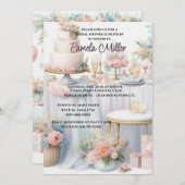 ピンクエレガントブライダルシャワールンチョン招待状 招待状 (正面/裏面)