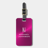 ピンクエレガントブラシ仕上げメタリックモノグラムのイニシャル ラゲッジタグ (正面縦)
