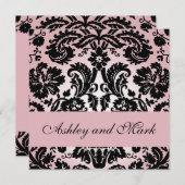 ピンクエレガントブラックダマスクウェディング招待状#2 招待状 (正面/裏面)