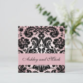 ピンクエレガントブラックダマスクウェディング招待状#2 招待状 (スタンド正面)