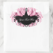 ピンクエレガントブラックダマスクシール 楕円形シール (バッグ)