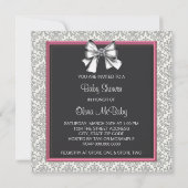 ピンクエレガントブラックダマスクプリンセスベビーシャワー 招待状 (裏面)