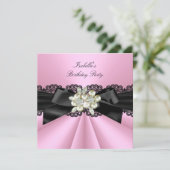 ピンクエレガントブラックパールジュエルバースデーパーティー 招待状 (スタンド正面)