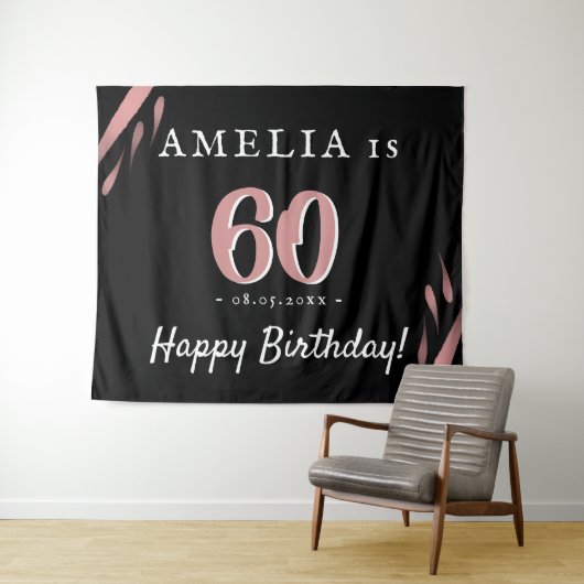 ピンクエレガントブラック60thバースデーパーティーの背景 タペストリー (インサイチュ(横))
