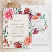 ピンクエレガントブルゴーニュフローラ結婚ズ 招待状