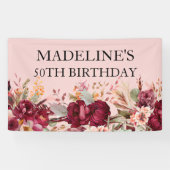 ピンクエレガントブルゴーニュフローラ50誕生日 横断幕 (横)