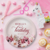 ピンクエレガントブルゴーニュフローラ80誕生日 ペーパープレート (パーティー)