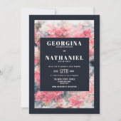 ピンクエレガントブルーさくらんぼブロッサムフローラ結婚ズ 招待状 (正面)