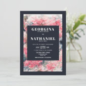 ピンクエレガントブルーさくらんぼブロッサムフローラ結婚ズ 招待状 (スタンド正面)