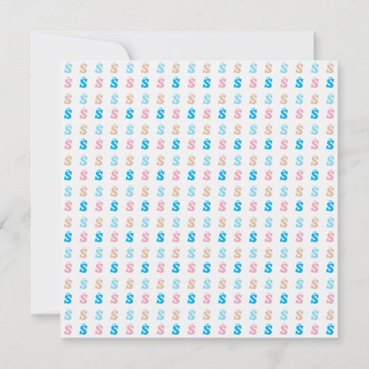 ピンクエレガントブルーのおもしろいモノグラムの文字パターン 招待状 (裏面)