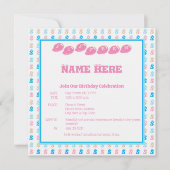 ピンクエレガントブルーのおもしろいモノグラムの文字パターン 招待状 (正面)