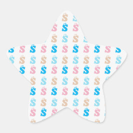 ピンクエレガントブルーのおもしろいモノグラムの文字パターン 星シール