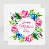 ピンクエレガントブルーの水色ハッピーマザーズデイ シーズンカード (正面/裏面)