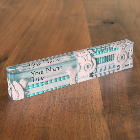 ピンクエレガントブルーアールヌーボー、ファンタジー大理石デコール デスクネームプレート (側面)