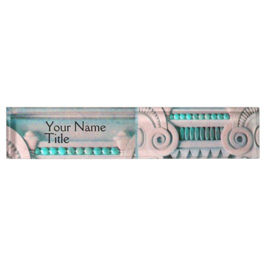 ピンクエレガントブルーアールヌーボー、ファンタジー大理石デコール デスクネームプレート (正面)