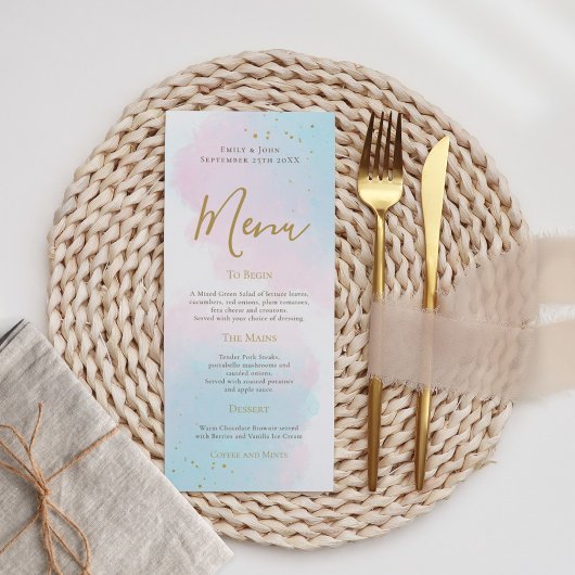 ピンクエレガントブルーウォーター金ゴールドスプラッシュ結婚ズ メニュー