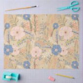 ピンクエレガントブルーキャラメルフローラルパターン 薄葉紙 (クラフト)