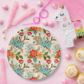 ピンクエレガントブルーグリーンフローラ離れパターン ペーパープレート (パーティー)