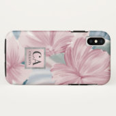 ピンクエレガントブルーシルバーフローラグリッターモノグラム Case-Mate iPhoneケース (裏面(横))