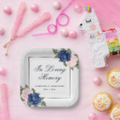 ピンクエレガントブルーシルバーフローラ追悼式 ペーパープレート (パーティー)