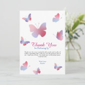 ピンクエレガントブルーバタフライ誕生日 サンキューカード (スタンド正面)
